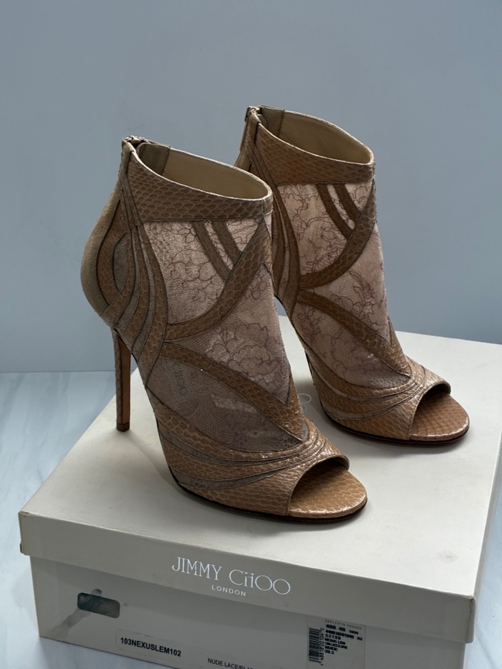 Jimmy Choo Nexus Beige lace heel/bootie size 39.5